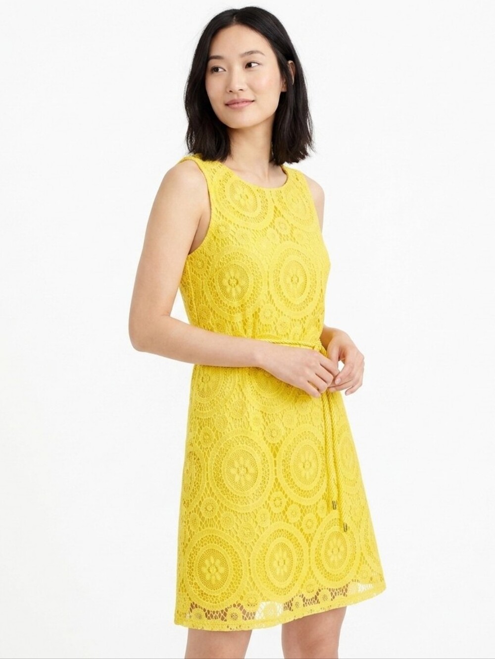 Tacera Bright Yellow Lace Sleeveless Mini Dress
